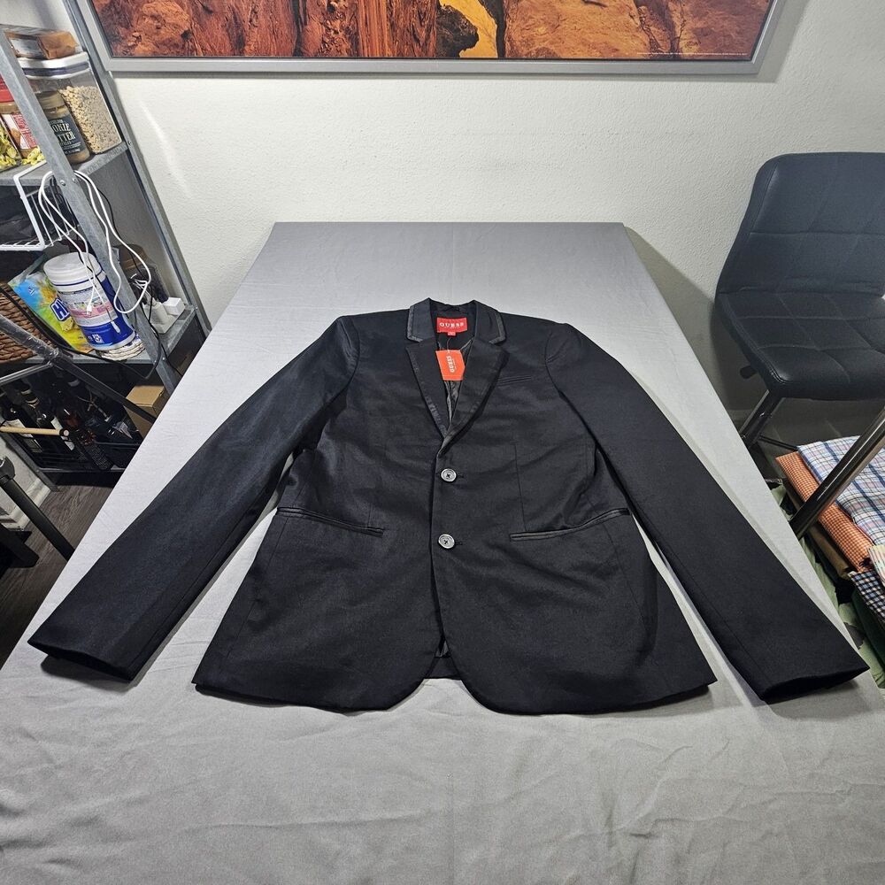 GUESS Men S Ralston Chino Blazer Jacket Black Slim Fit 2-Button NWT $80